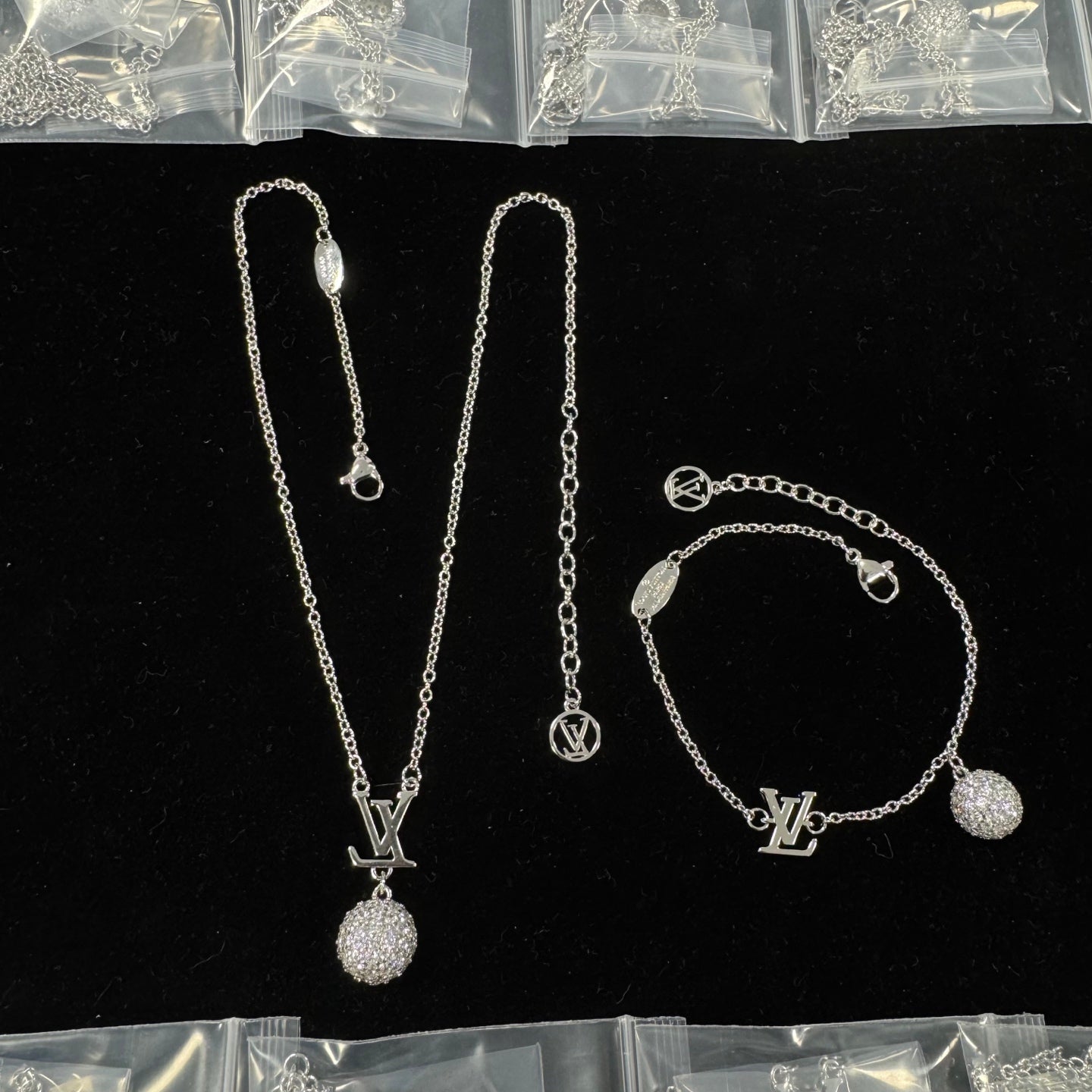 Dainty Logo Letter & Pavé Ball Drop Jewelry Set