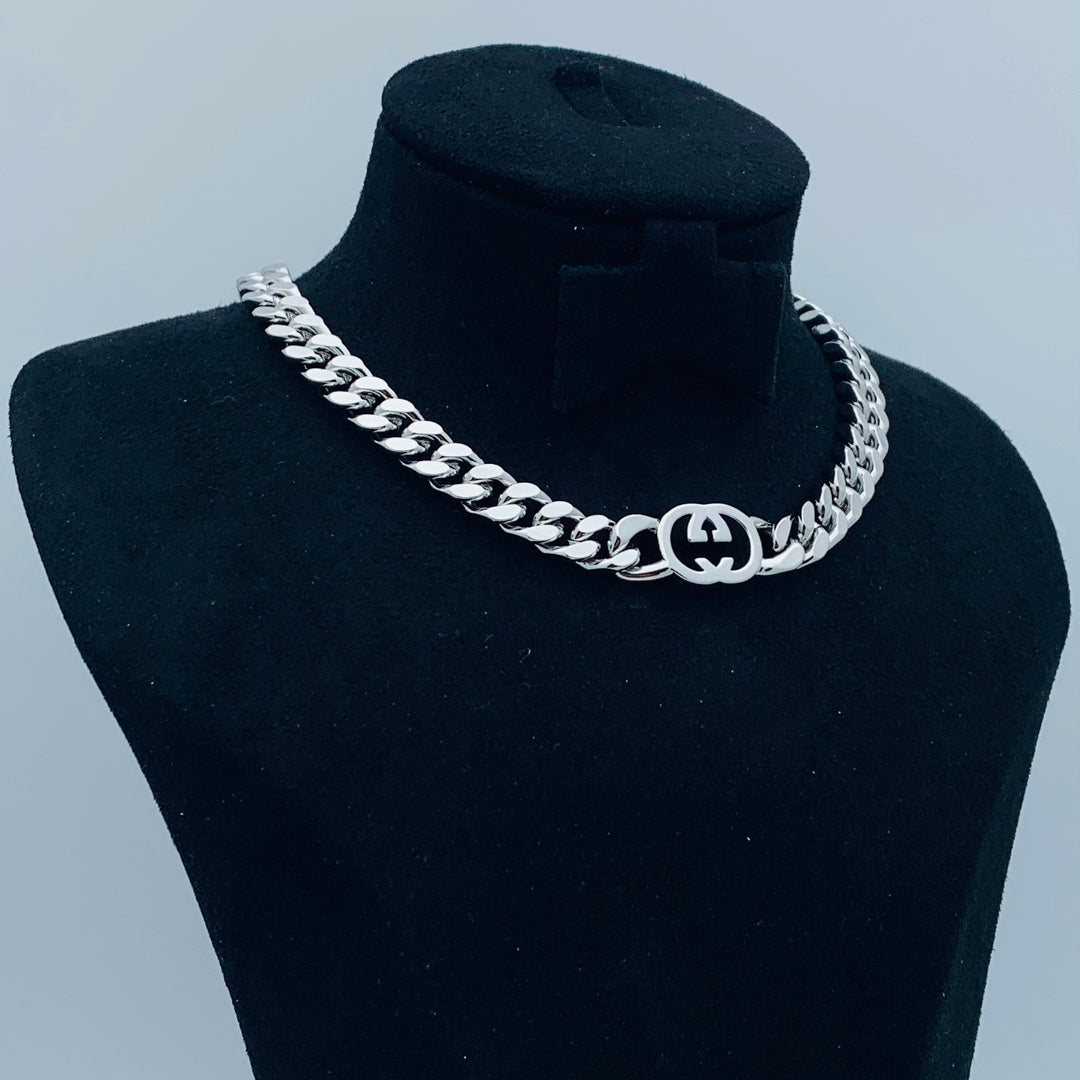 Cuban Link Double Ring Lion Head Jewelry Set