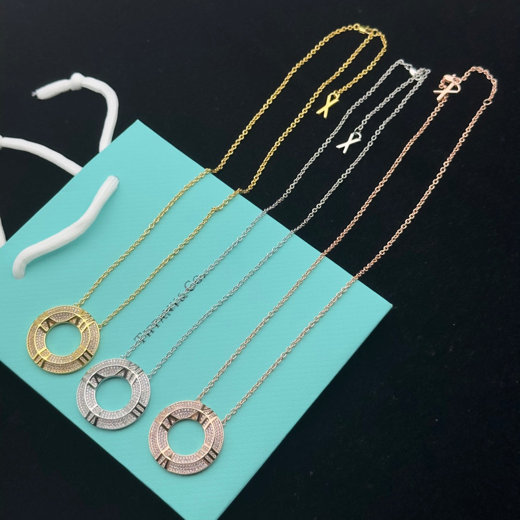 Pavé Crystal Roman Numeral Open Circle Pendant Necklace – Gold, Silver & Rose Gold