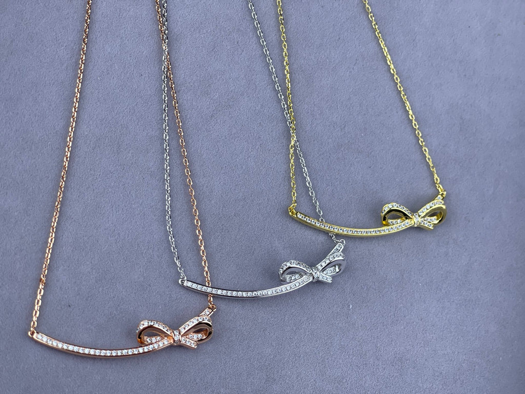 Pavé Crystal Bow Bar Pendant Necklace