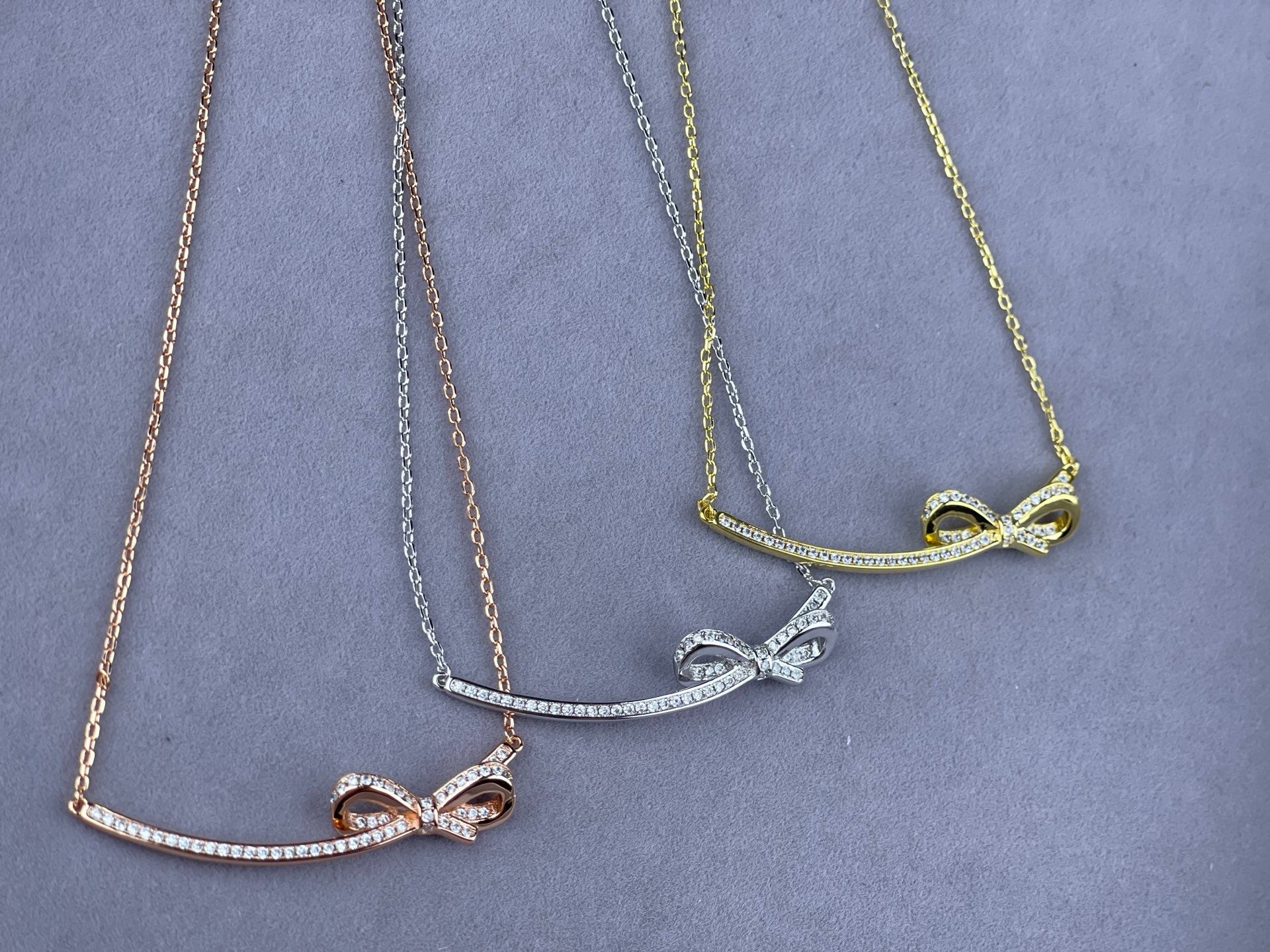 Pavé Crystal Bow Bar Pendant Necklace
