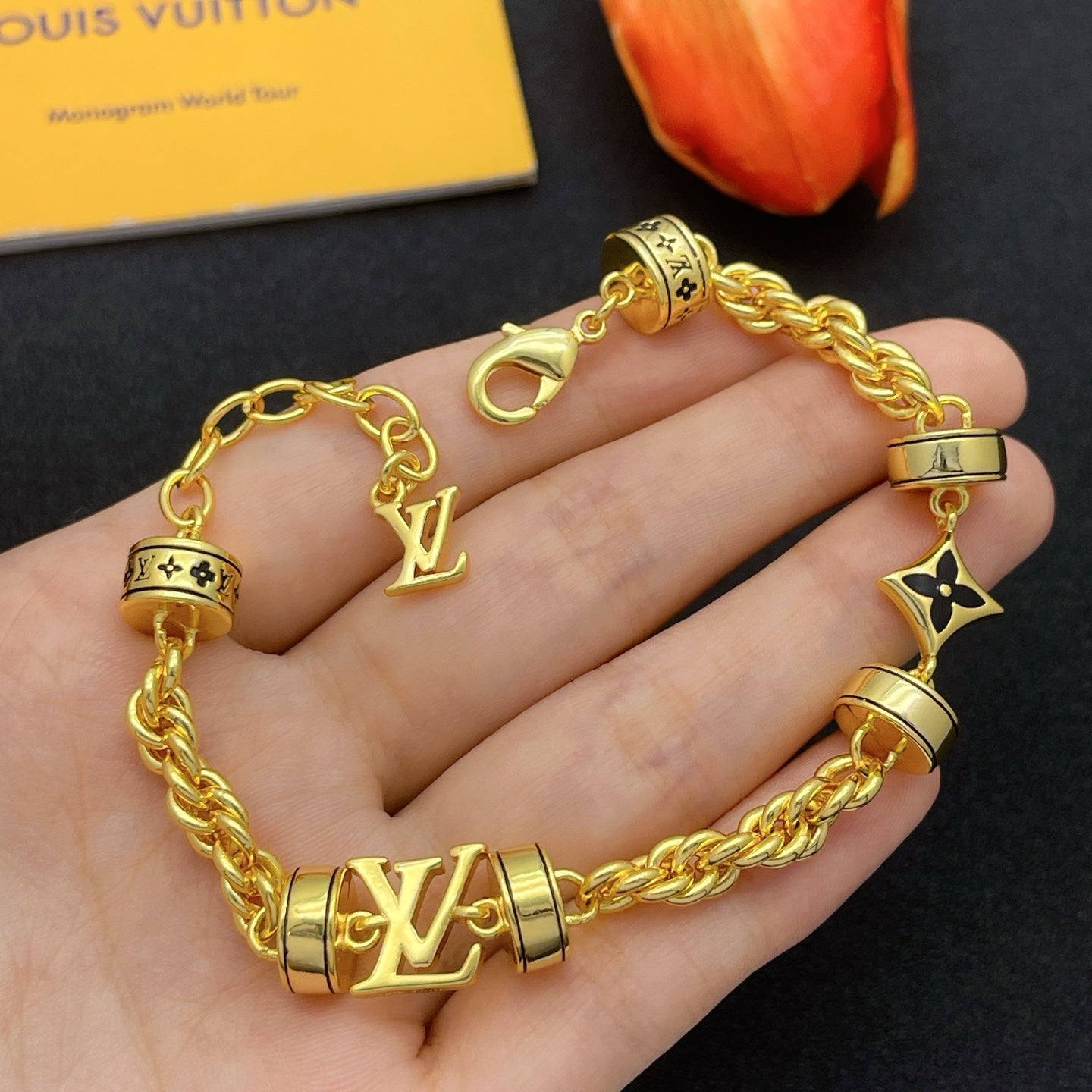 Rope Chain Logo Charm Necklace & Bracelet Set