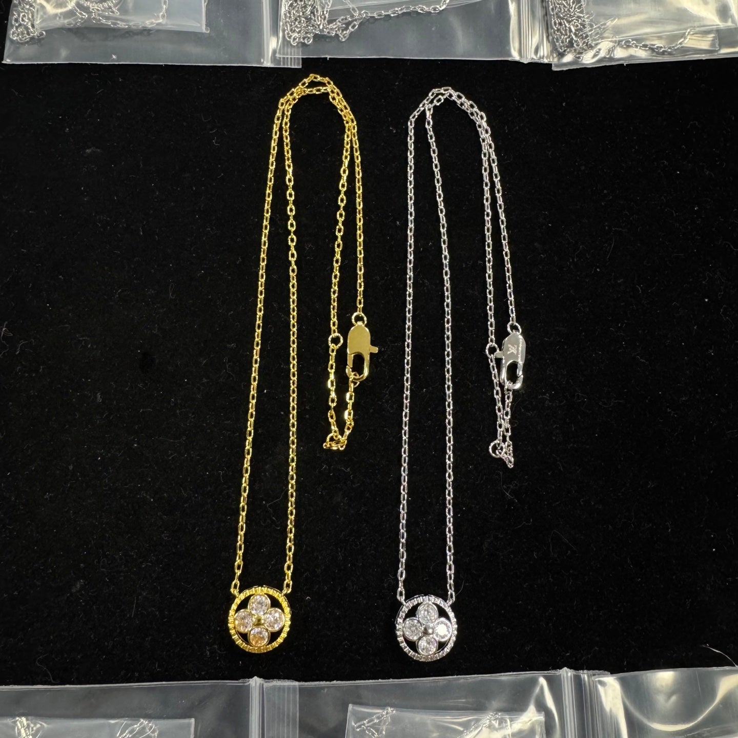 Round Halo Four-Stone Clover Pendant Necklace