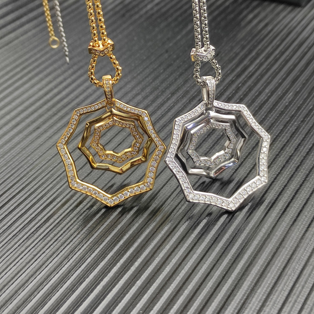 Geometric Octagon Pavé Pendant Necklace & Earring Set