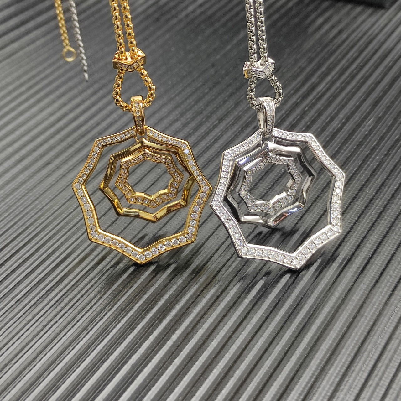 Geometric Octagon Pavé Pendant Necklace & Earring Set