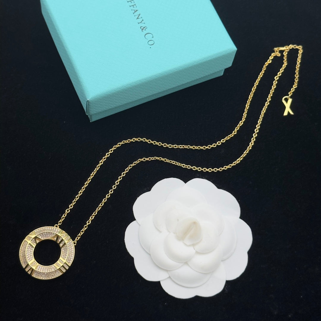 Pavé Crystal Roman Numeral Open Circle Pendant Necklace – Gold, Silver & Rose Gold