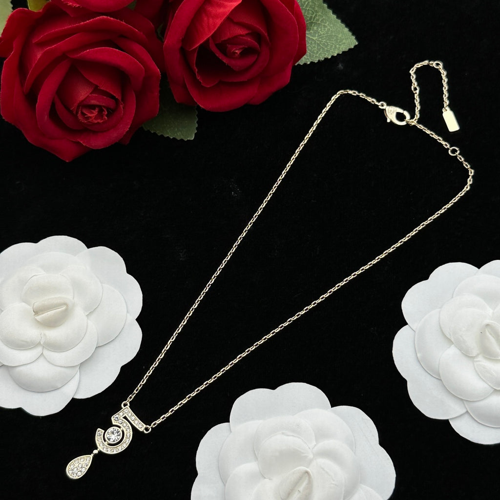 Crystal Number '5' Teardrop Pendant Necklace & Stud Earring Set