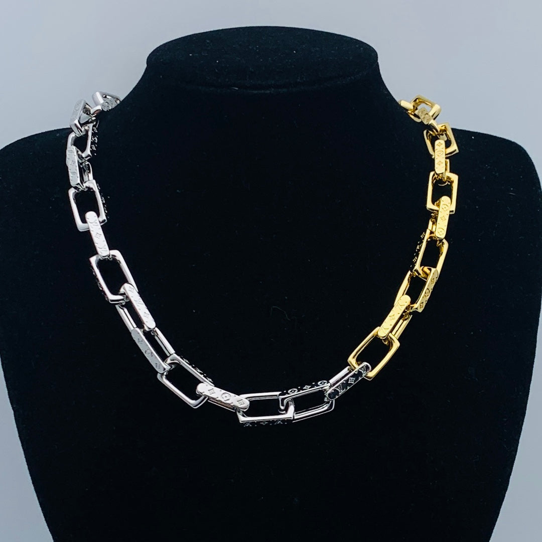 Monogram Square Link Chain Necklace & Bracelet Set