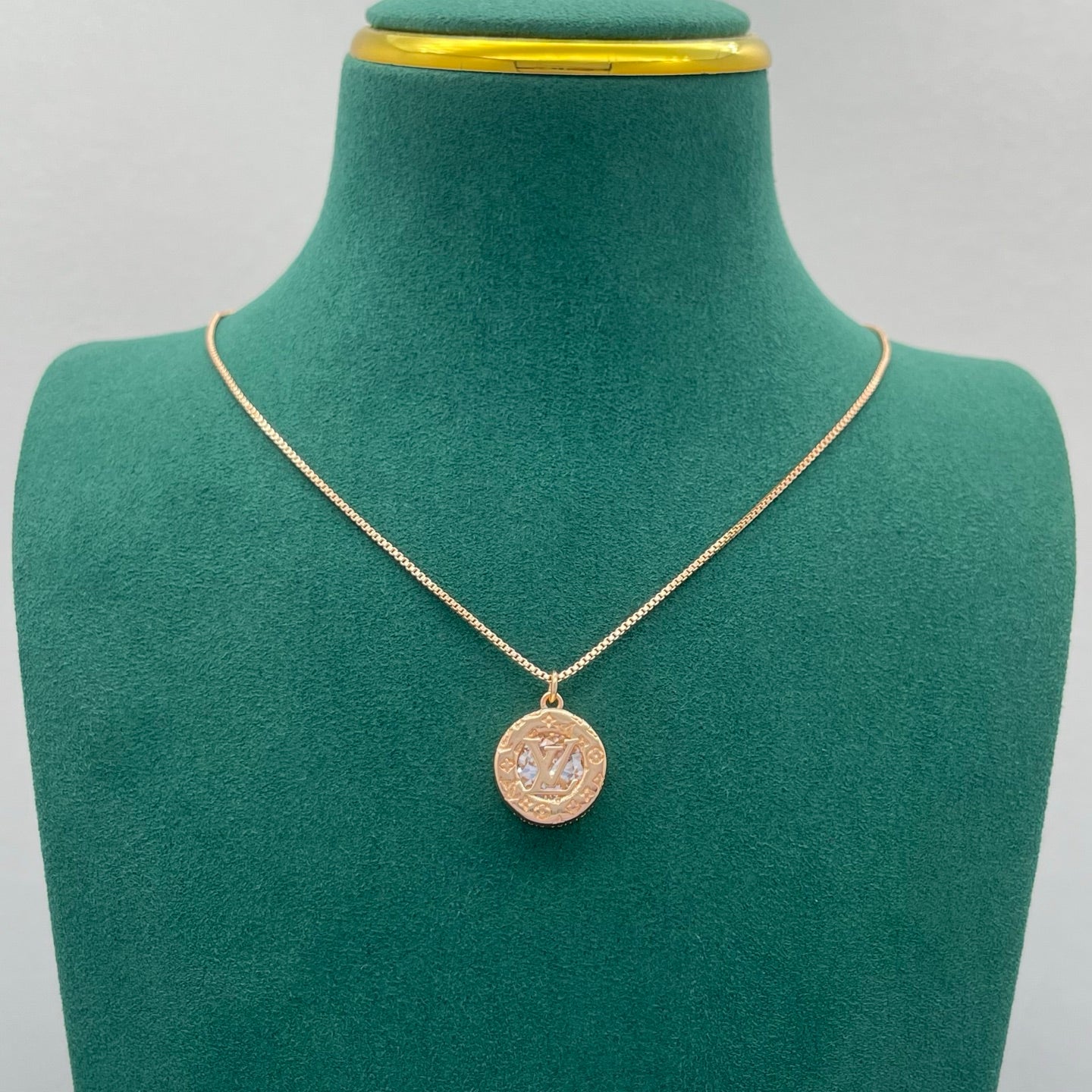 Vintage Embossed Monogram Medallion Necklace & Earring Set