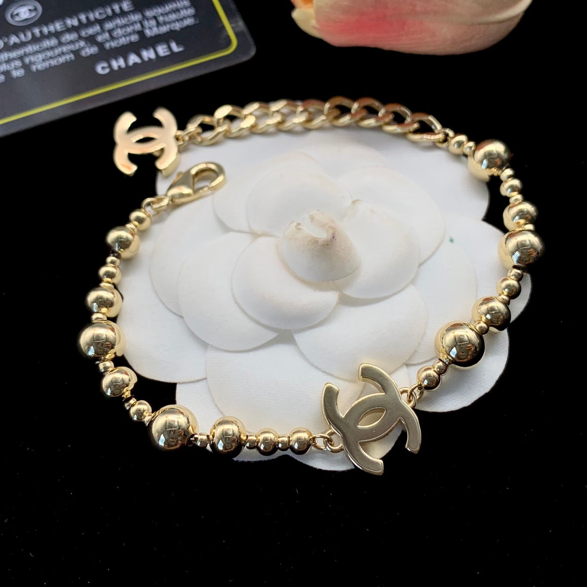 Gold Ball Bead Station Necklace & Bracelet Set