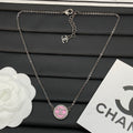 Pink Enamel Circle Logo Jewelry Set | Crystal Halo | Necklace, Bracelet & Stud Earrings | Silver-Tone