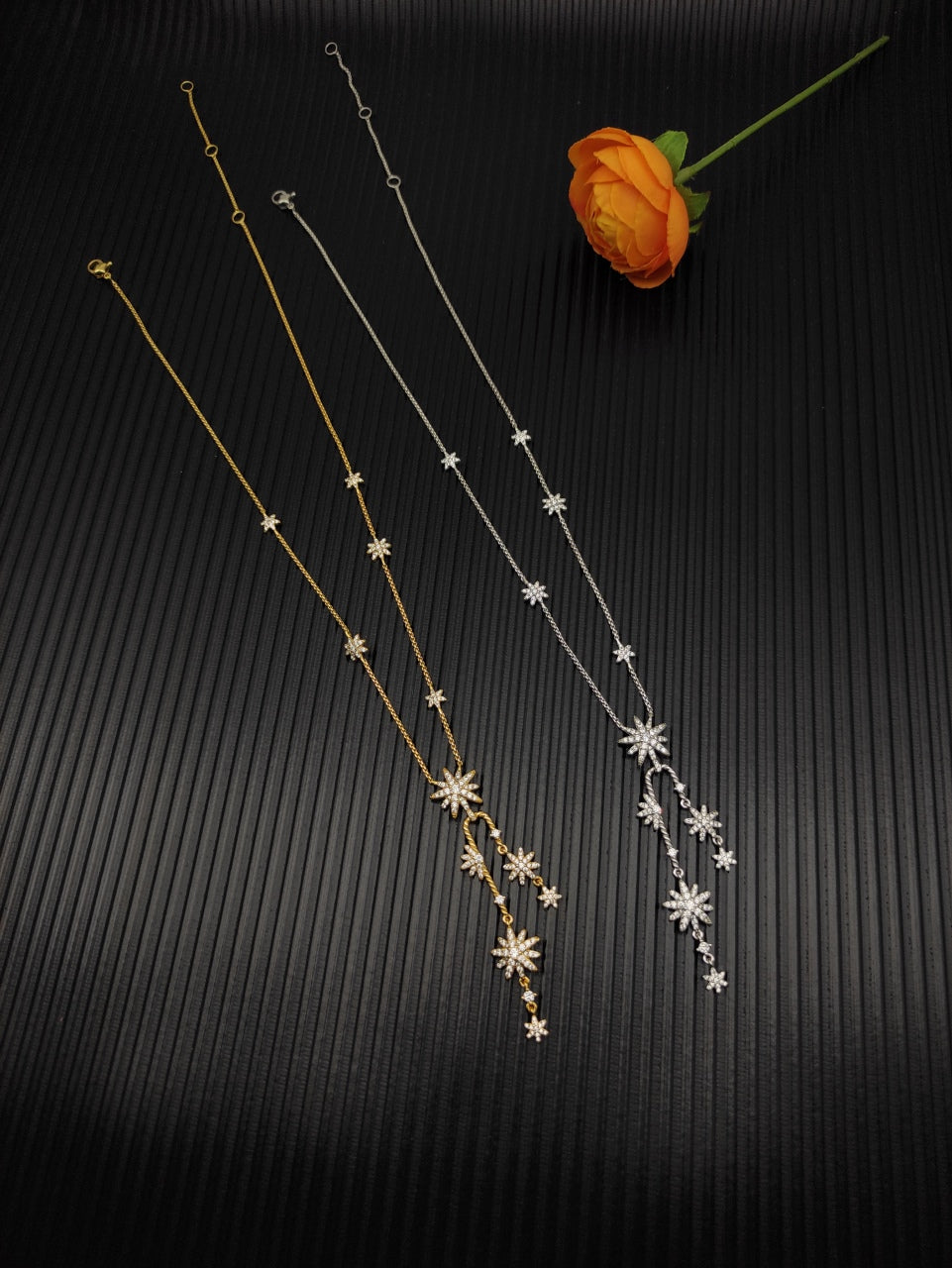 Crystal Star Tassel Lariat Necklace – Gold & Silver