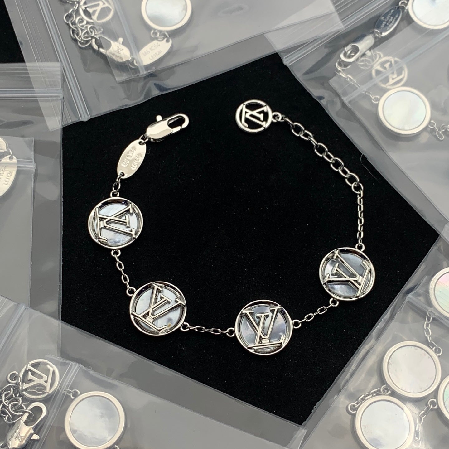 Hollow Letter Coin Charm Necklace & Bracelet Set – Gold-Tone with Shell Disc