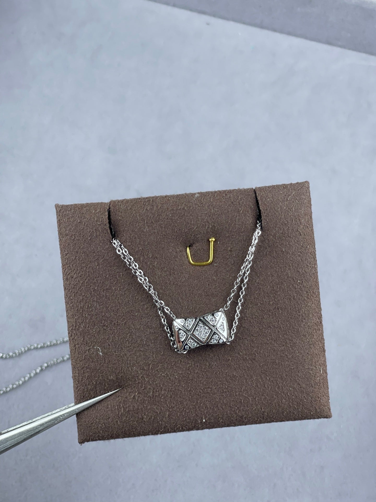 Quilted Pavé Crystal Bar Pendant Necklace