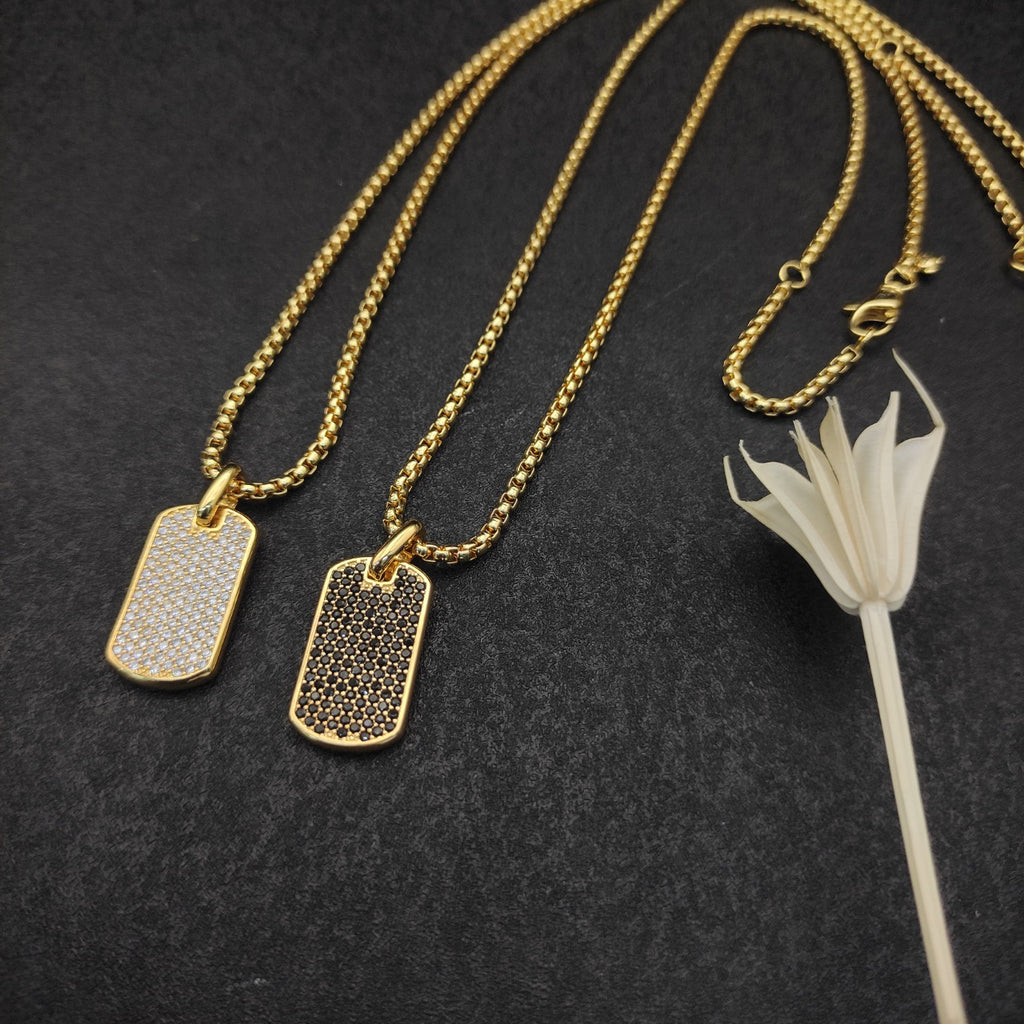 Pavé Crystal Dog Tag Chain Necklace