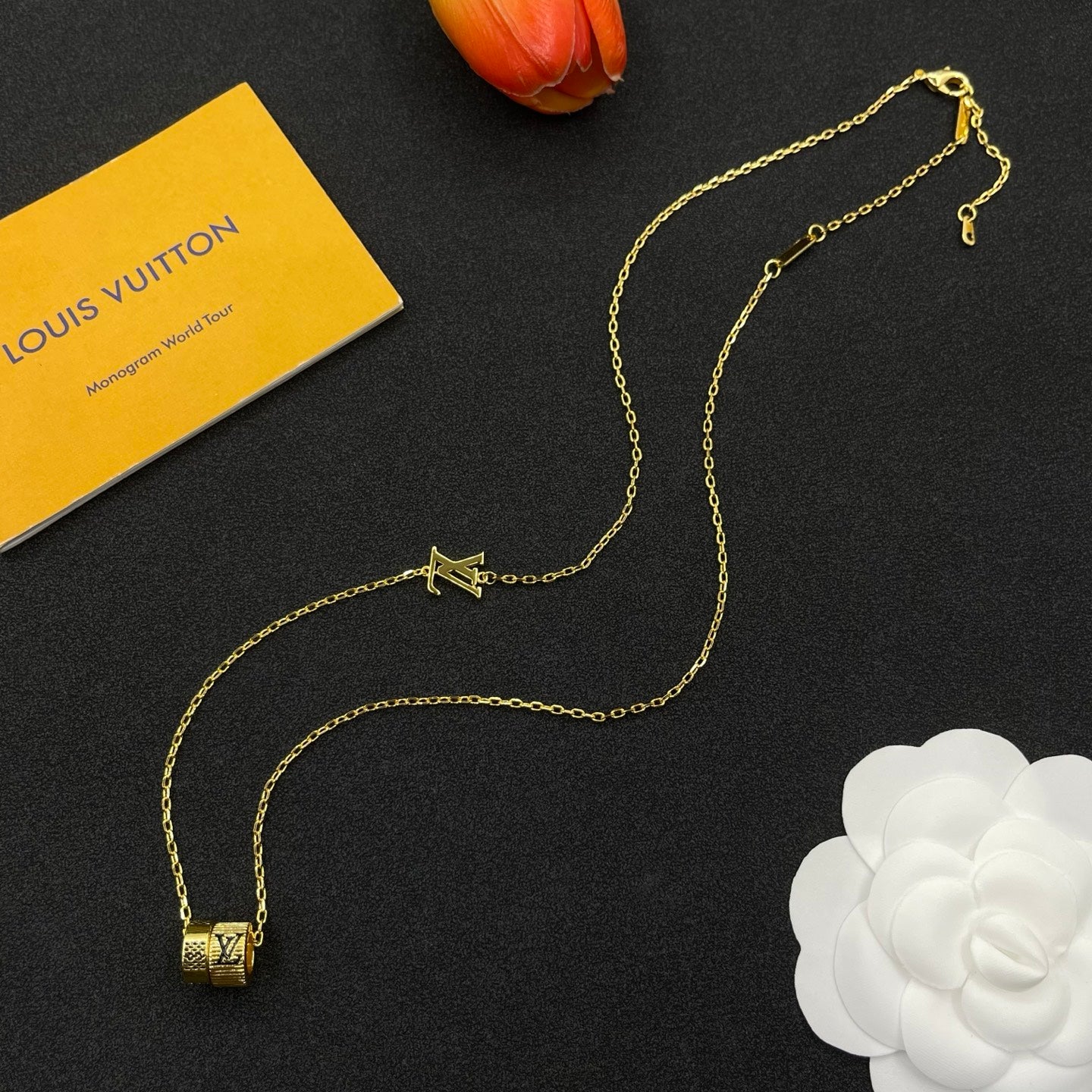 Monogram Barrel Bead Pendant Necklace