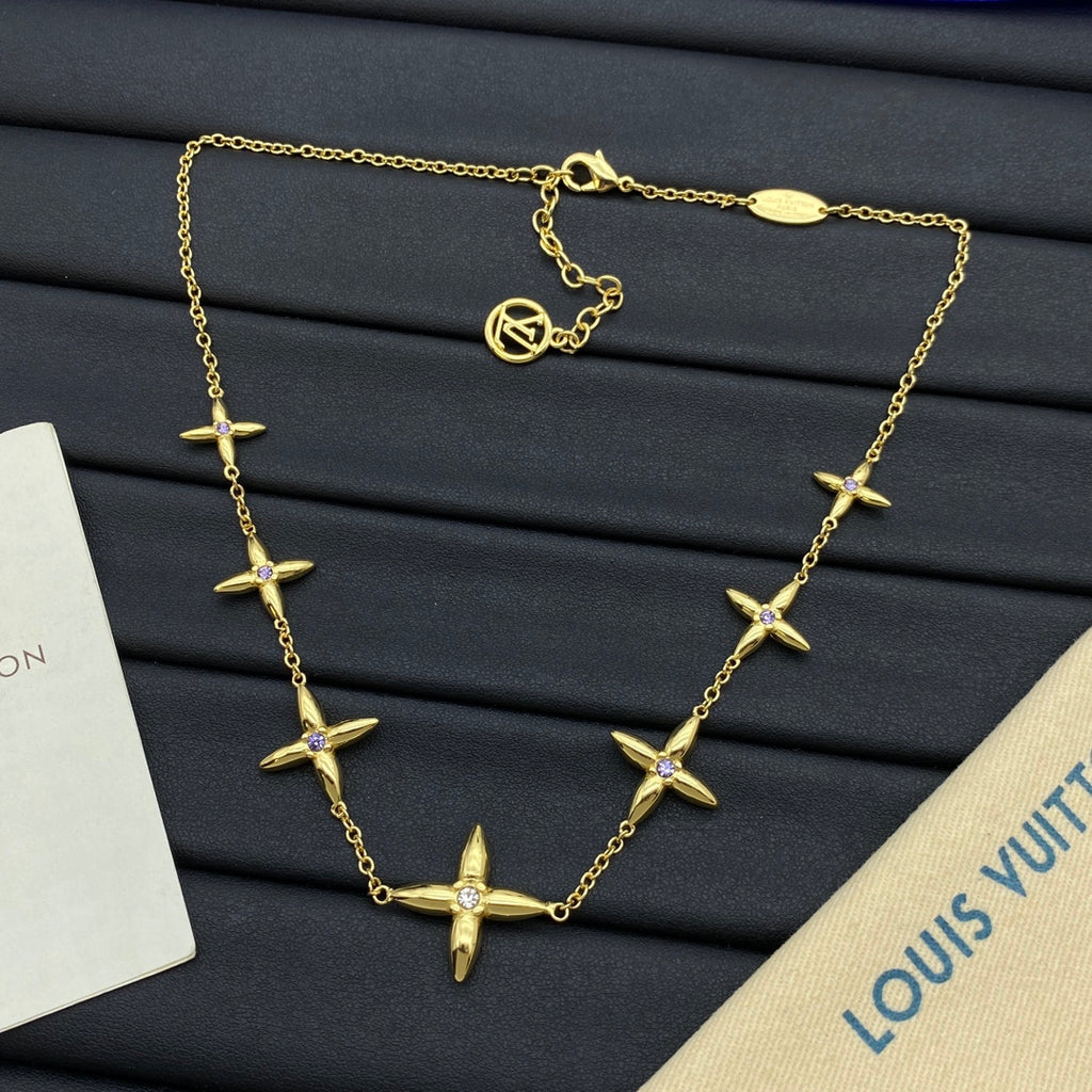 Four-Point Star CZ Center Station Choker Necklace