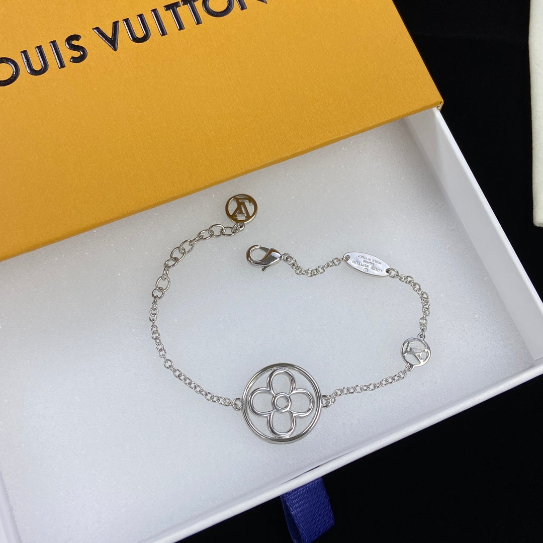 Hollow Round Monogram Flower Pendant Necklace & Bracelet