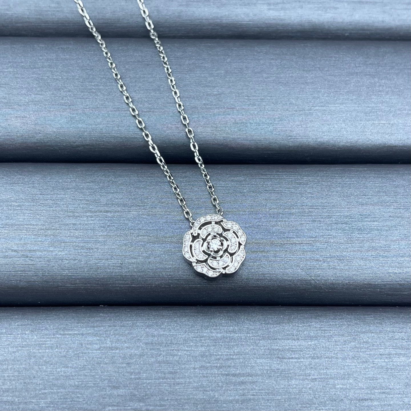 Crystal Pavé Rose Flower Pendant Necklace