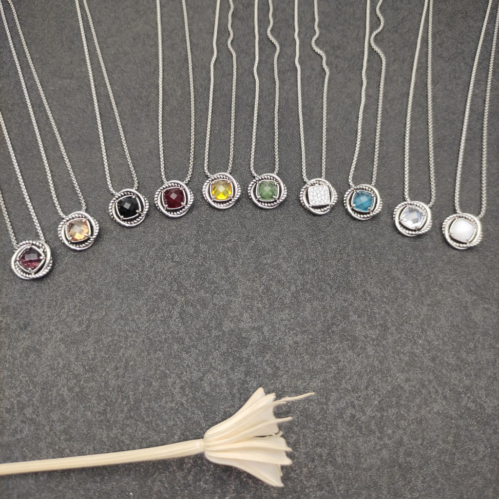 Twisted Bezel Cushion Crystal Pendant Necklace