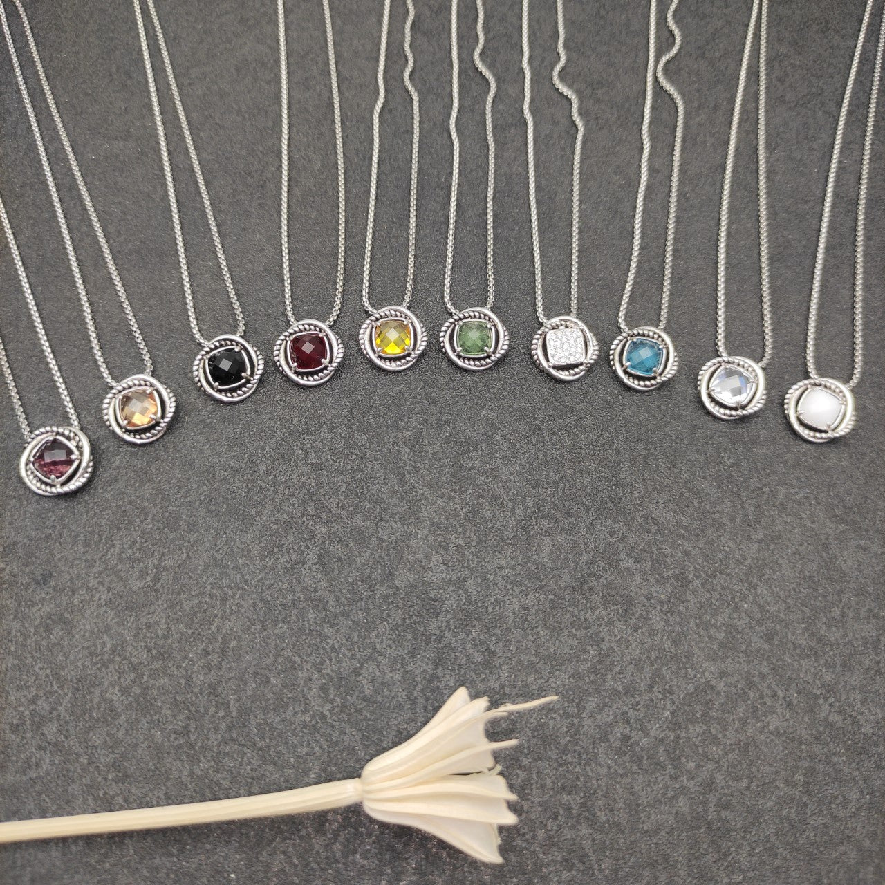 Twisted Bezel Cushion Crystal Pendant Necklace