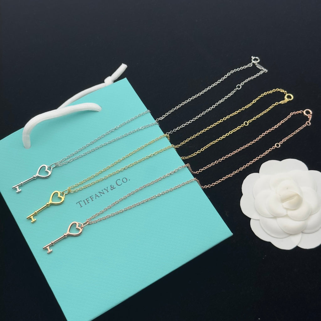 Open Heart Key Pendant Delicate Chain Necklace – Gold, Silver & Rose Gold
