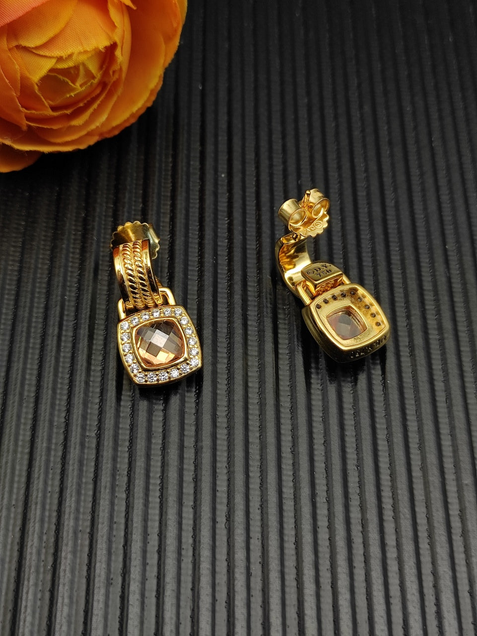 Pavé Halo Cushion Gemstone Drop Earrings