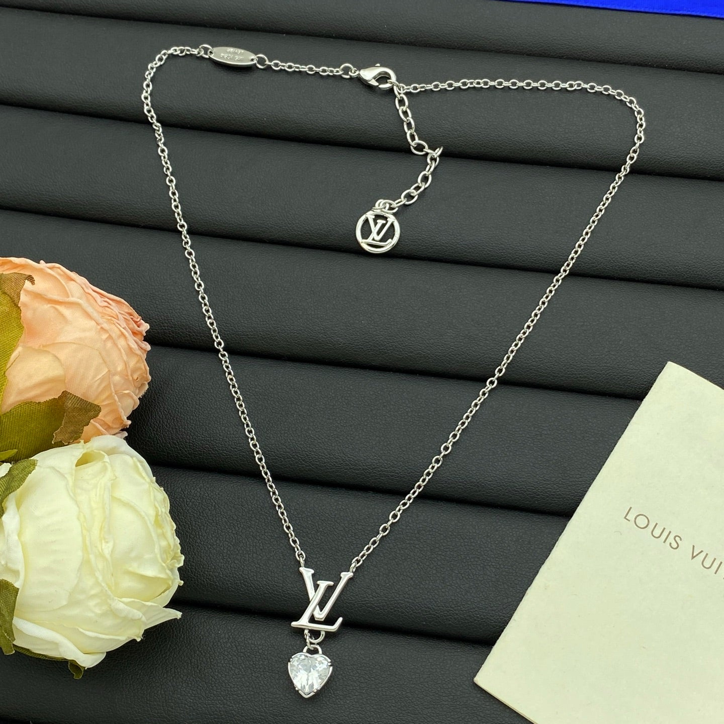 Crystal Heart Drop Letter Charm Necklace & Earring Set