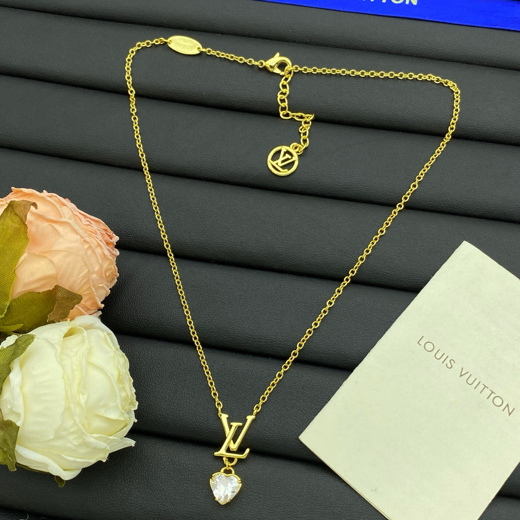 Crystal Heart Drop Letter Charm Necklace & Earring Set