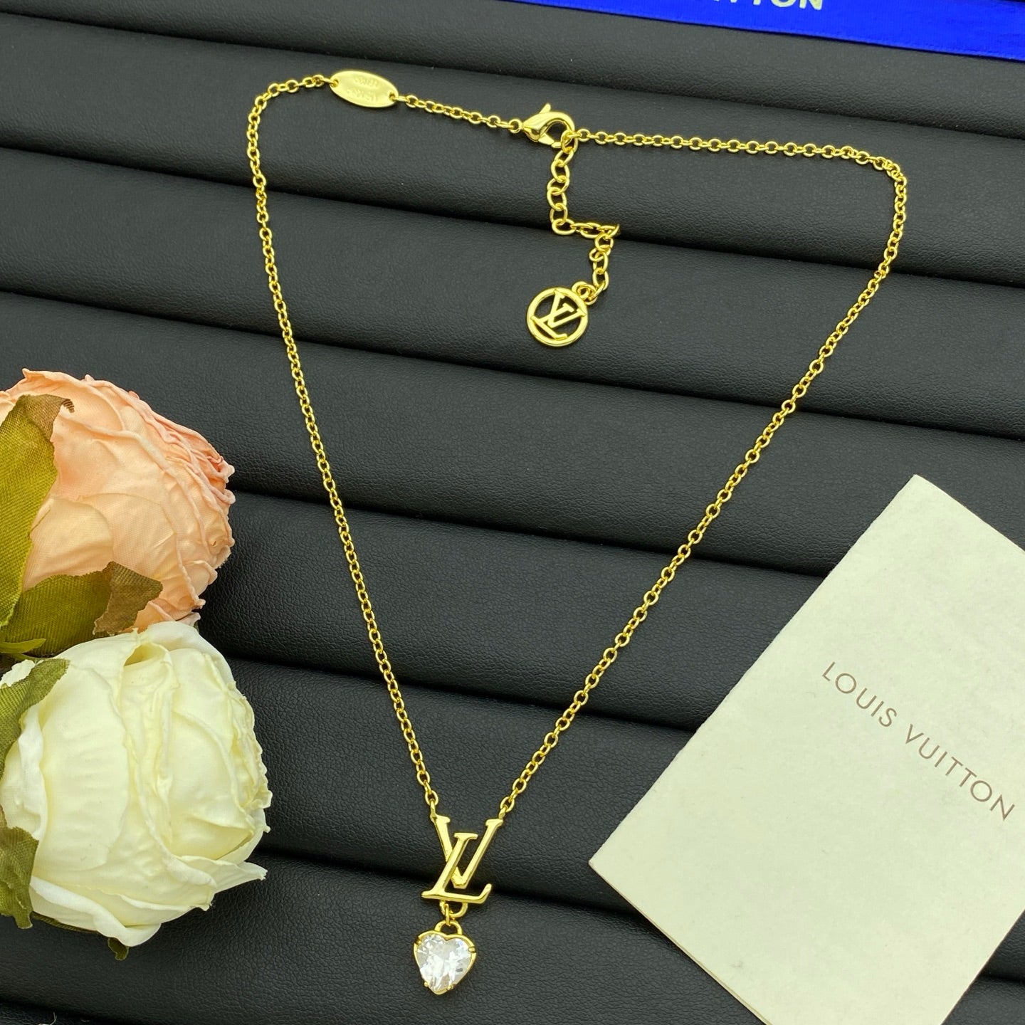 Crystal Heart Drop Letter Charm Necklace & Earring Set