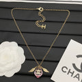 Pink Crystal Heart & Leaf Charm Necklace | Crystal Logo | Gold & Silver Tone