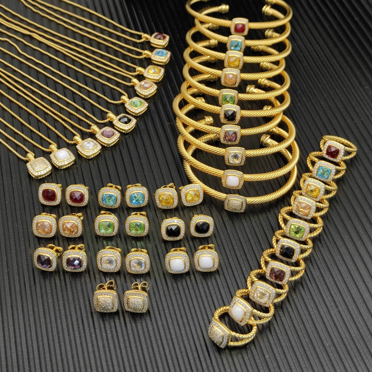 Multi-Color Cushion Stone Pavé Set