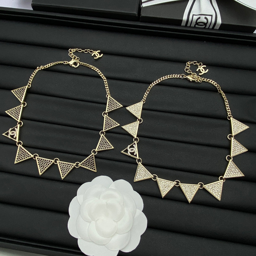 Gold CC Geometric Triangle Link Choker Necklace