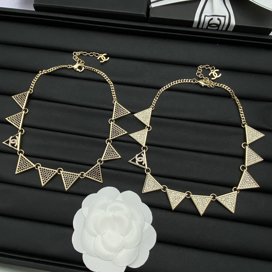 Gold CC Geometric Triangle Link Choker Necklace