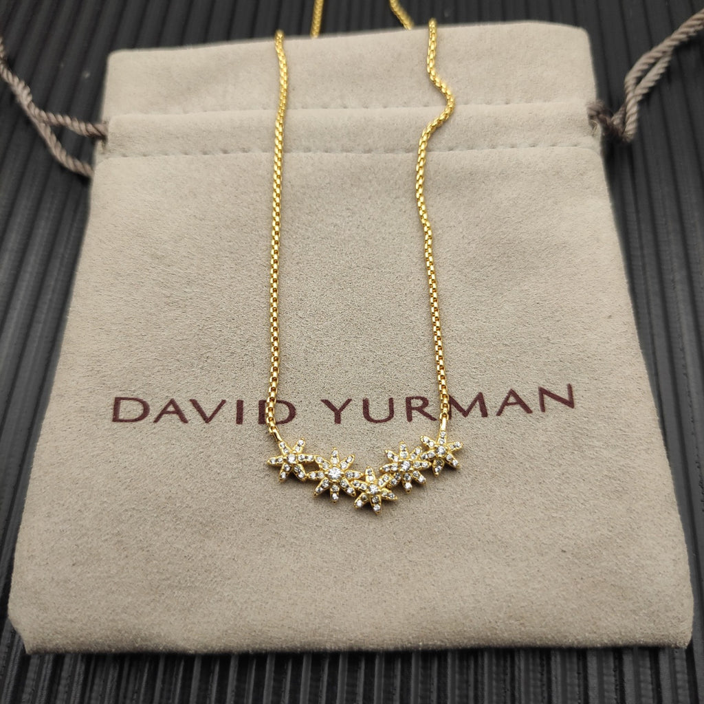 Triple Starburst Cluster Pavé Necklace