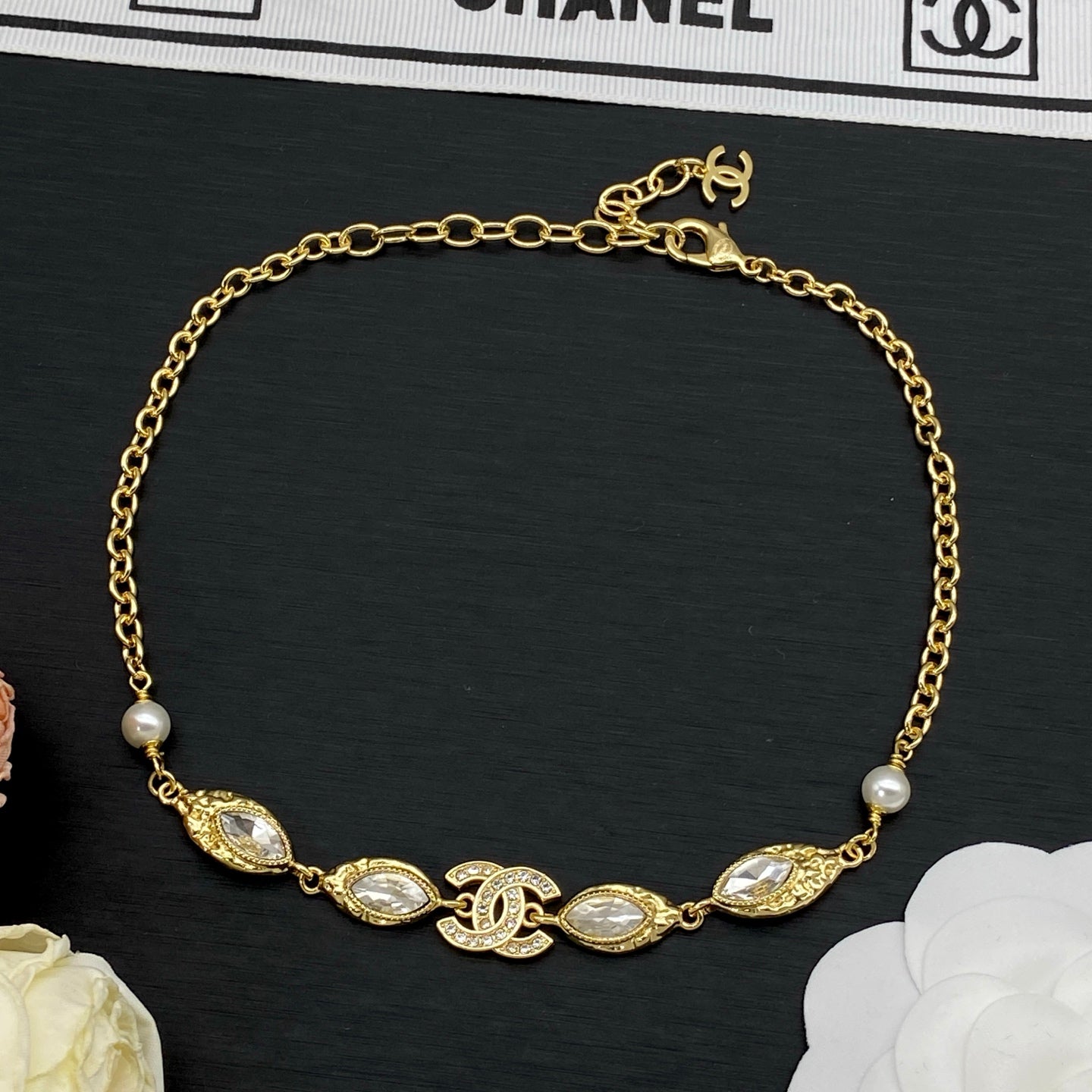 Marquise Crystal & Pearl Charm Necklace & Bracelet Set | Gold-Tone