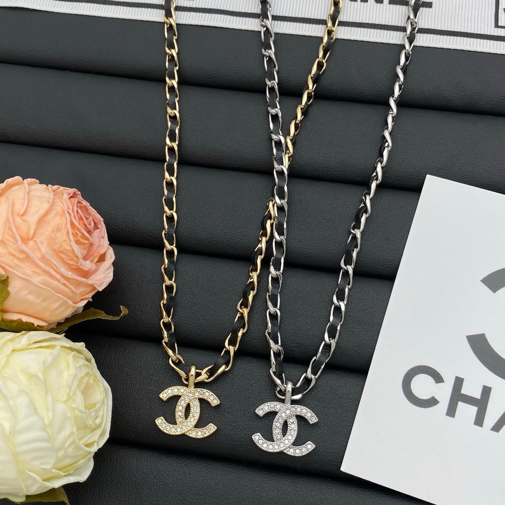 Crystal Rhinestone Charm Pendant Chunky Chain Necklace – Gold & Silver