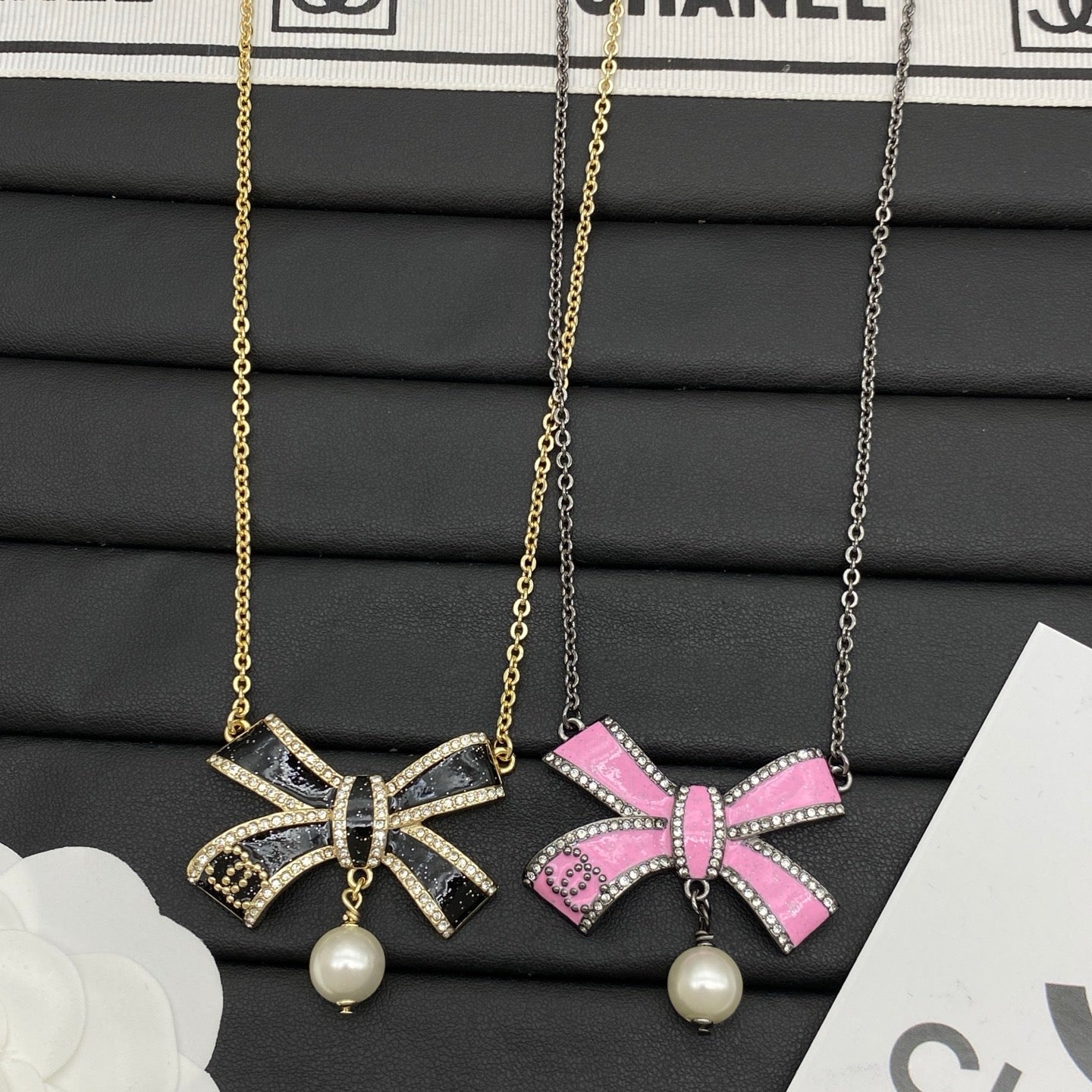Crystal Bow Pearl Drop Necklace