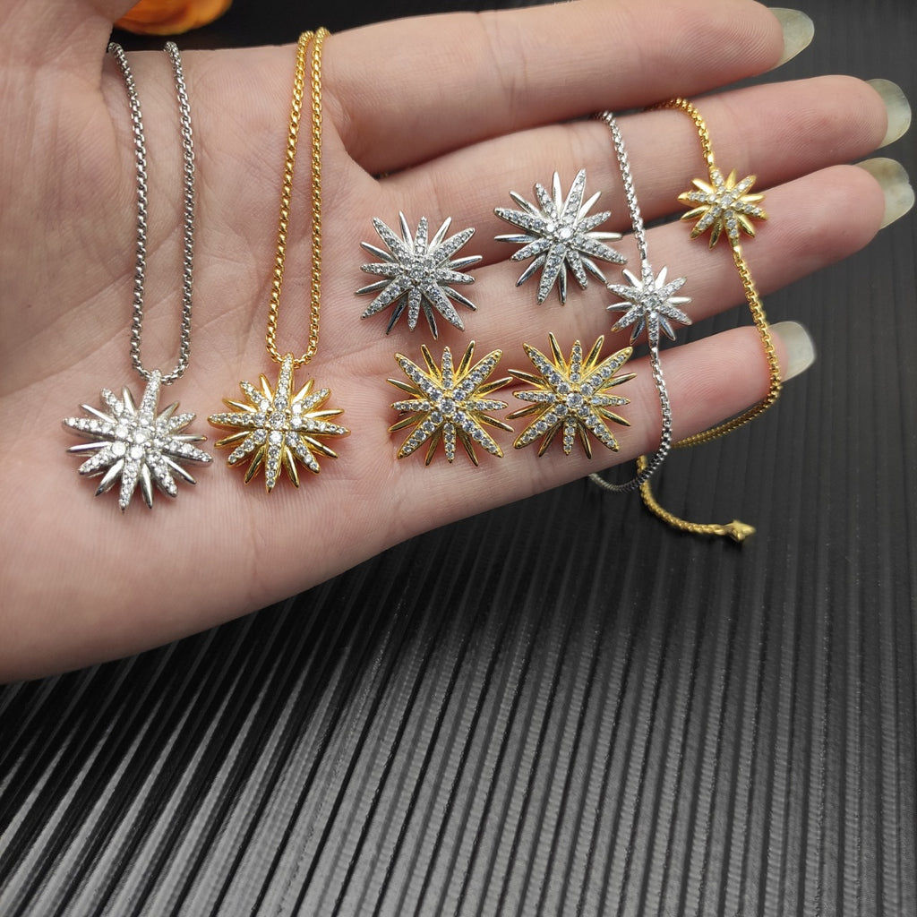 Celestial Starburst Pavé Jewelry Set – Gold & Silver