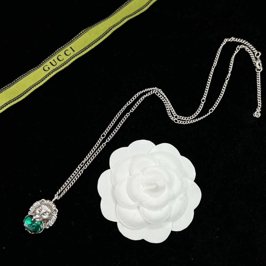 Silver Lion Head Crystal Jewelry Set