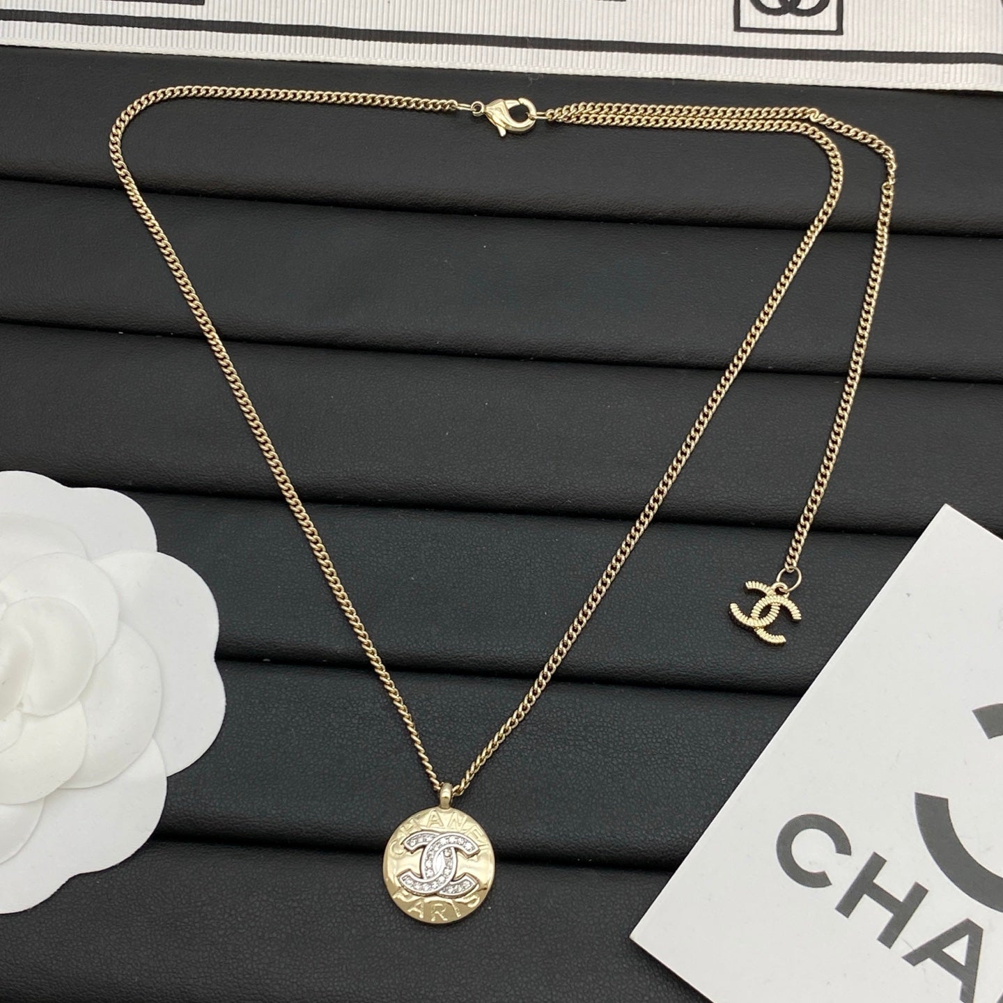 Coin Crystal Pendant Long Necklace