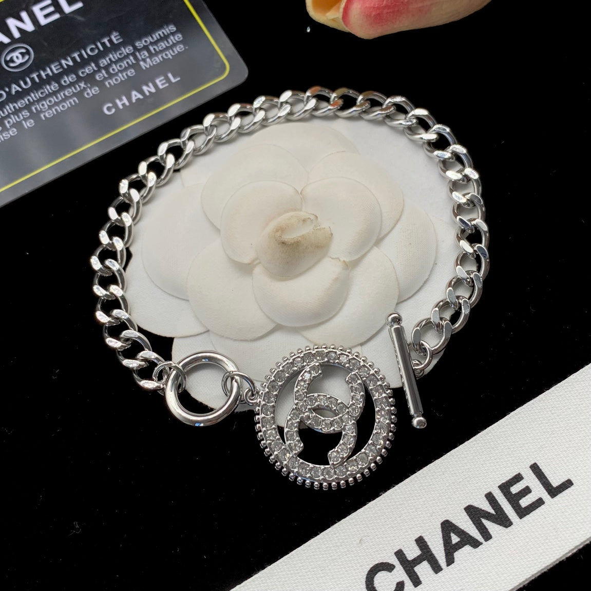 Crystal Pavé Round Medallion Curb Chain Necklace & Bracelet Set
