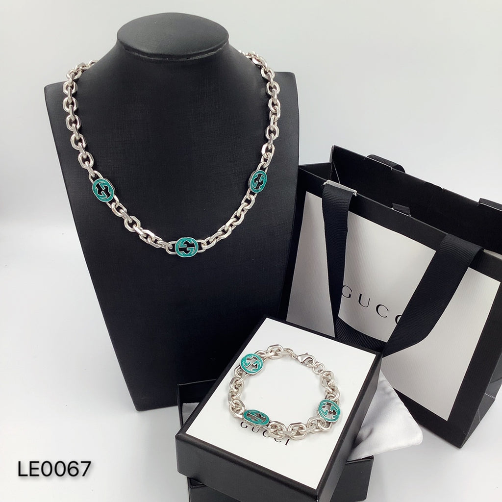 Turquoise Enamel Logo Chain Jewelry Set