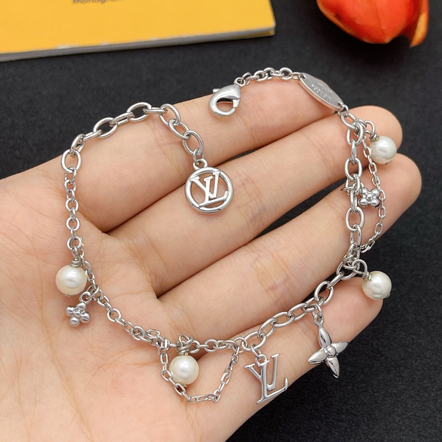 Pearl & Flower Charm Layered Chain Jewelry Set