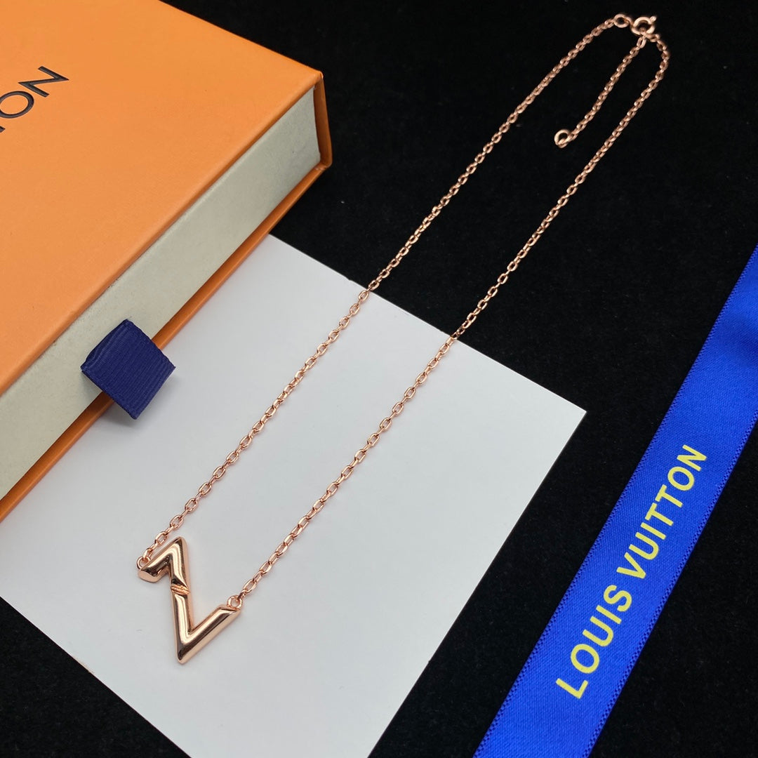 Gold V-Shape Monogram Necklace, Bracelet & Earring Set