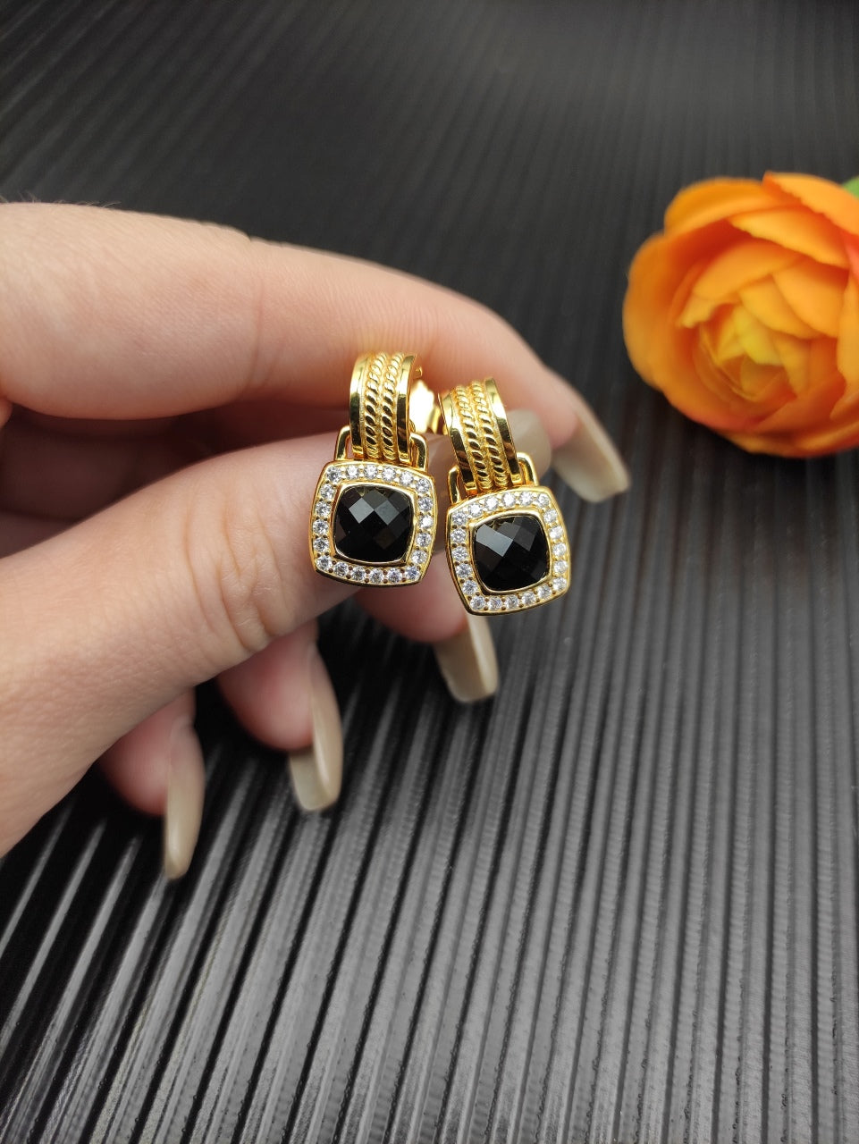 Pavé Halo Cushion Gemstone Drop Earrings