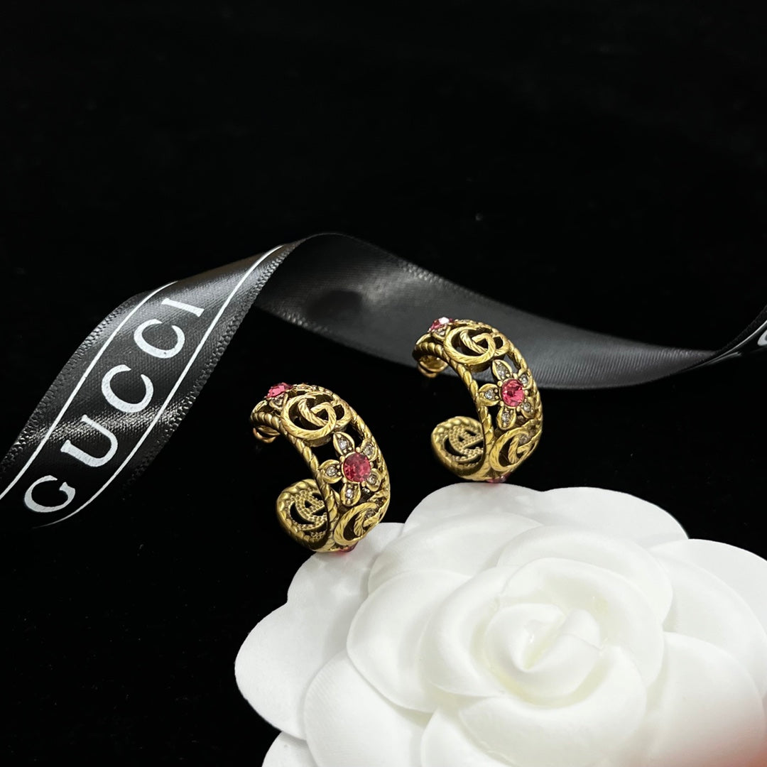 Vintage Pink Crystal Daisy Logo Full Jewelry Set