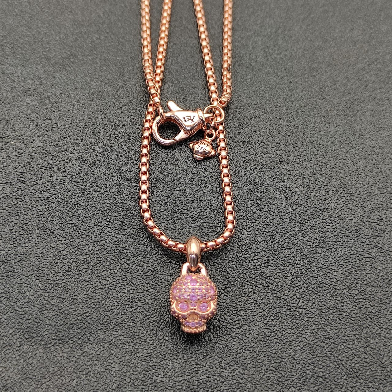 Micro Pavé Skull Pendant Box Chain Necklace