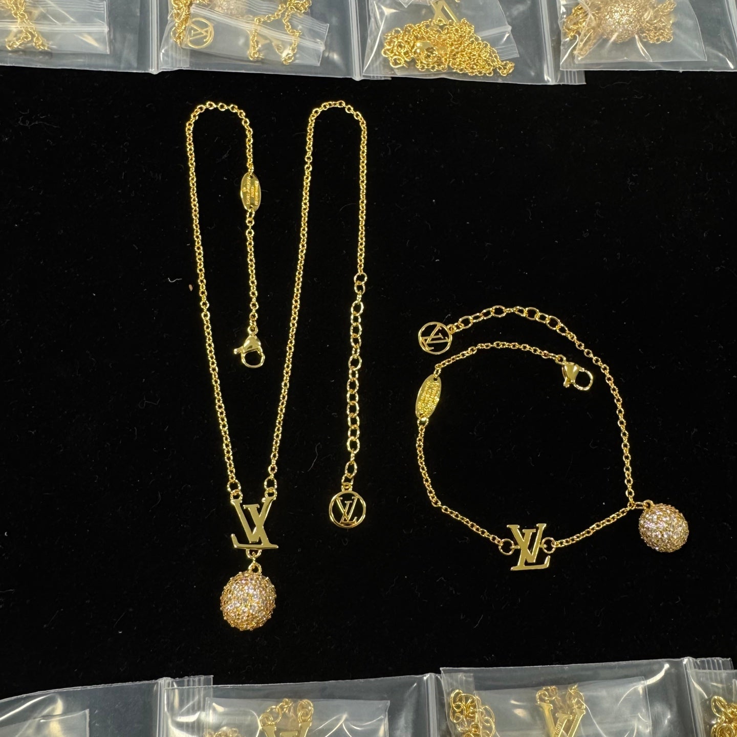 Dainty Logo Letter & Pavé Ball Drop Jewelry Set