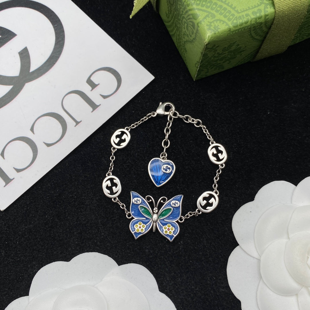 Vintage Cloisonné Butterfly Logo Chain Full Jewelry Set